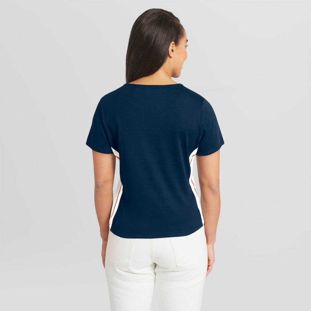 Houston Astros WEAR by Erin Andrews Women's Notch Neck Cropped T-Shirt - Navy - MLB Sale