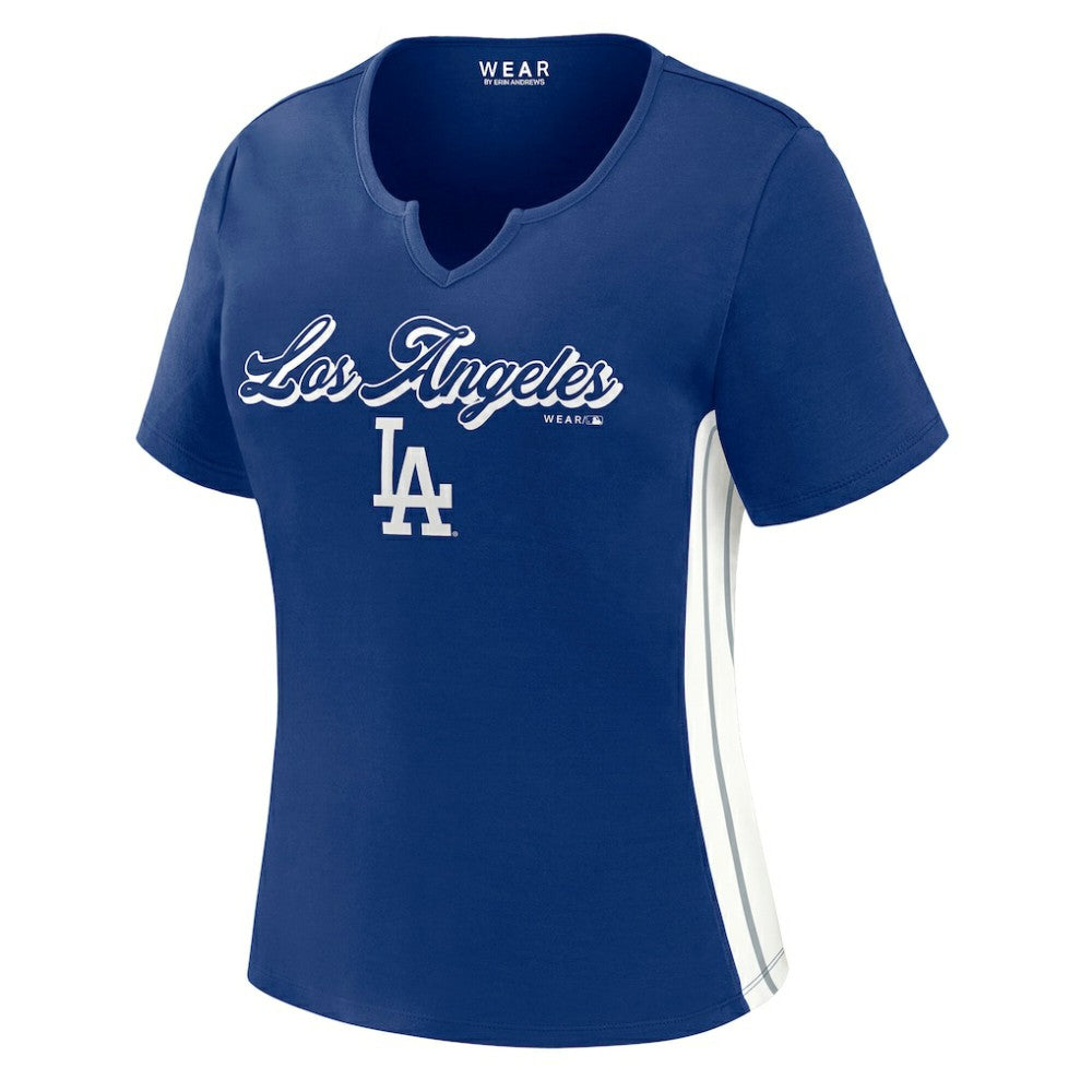 Los Angeles Dodgers WEAR by Erin Andrews Women's Notch Neck Cropped T-Shirt - Royal - MLB Discount