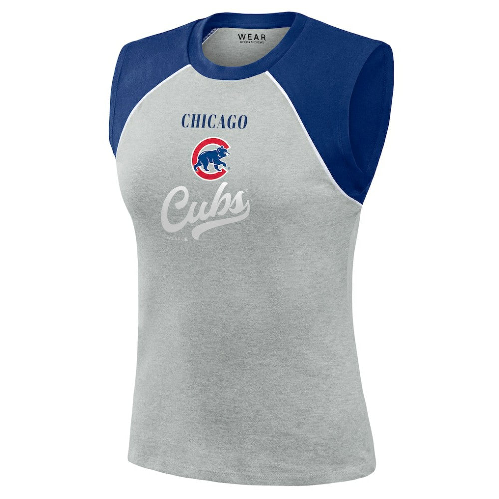 Chicago Cubs WEAR by Erin Andrews Women's Cropped Raglan Tank Top - Heather Gray - MLB Online