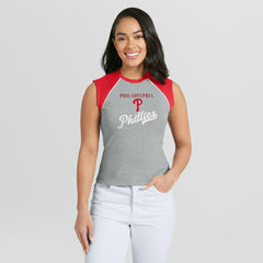 Philadelphia Phillies WEAR by Erin Andrews Women's Cropped Raglan Tank Top - Heather Gray - MLB on Sale