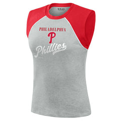 Philadelphia Phillies WEAR by Erin Andrews Women's Cropped Raglan Tank Top - Heather Gray - MLB on Sale