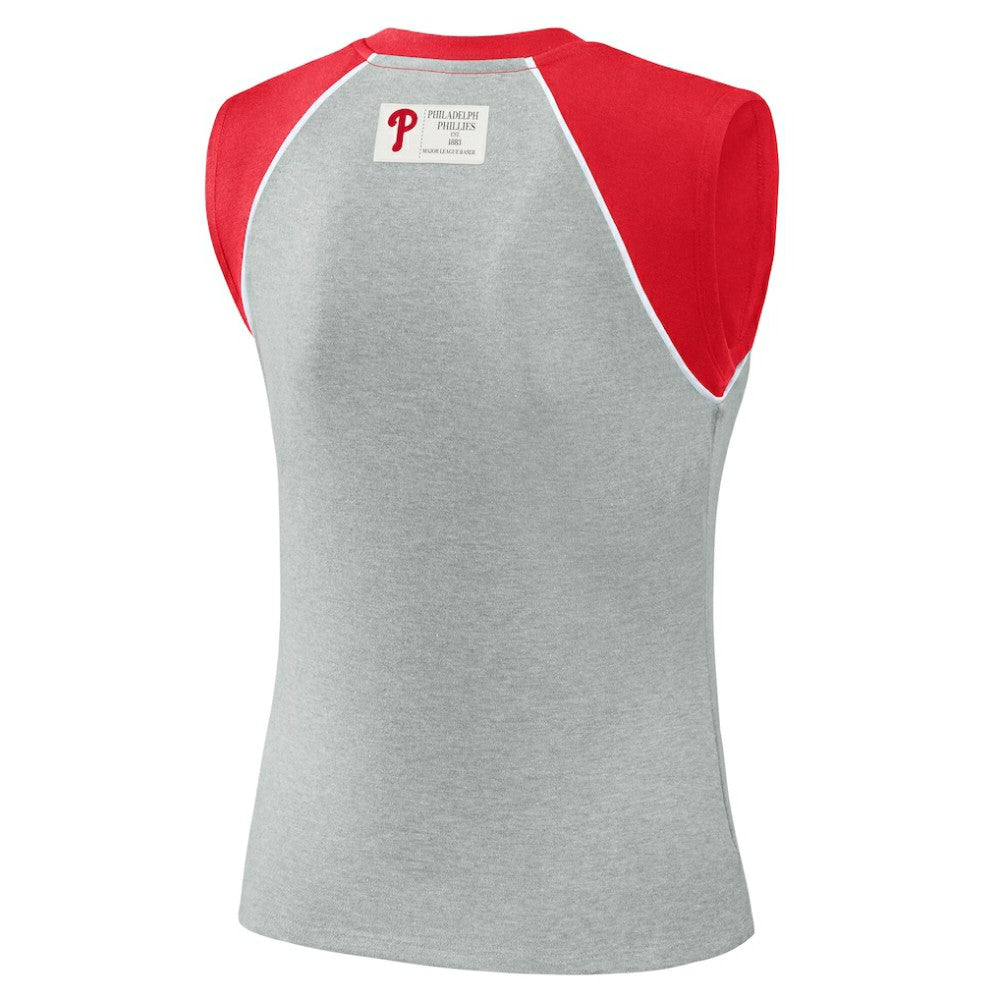 Philadelphia Phillies WEAR by Erin Andrews Women's Cropped Raglan Tank Top - Heather Gray - MLB on Sale