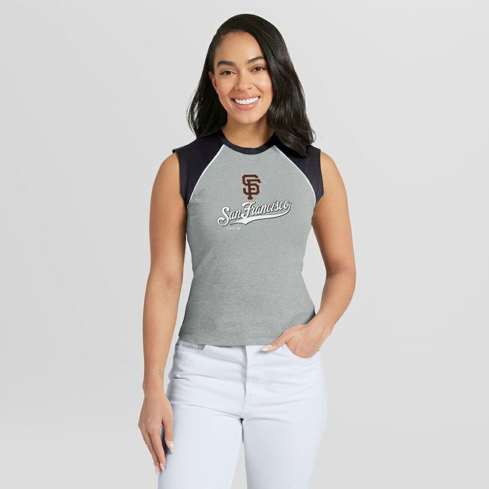 San Francisco Giants WEAR by Erin Andrews Women's Cropped Raglan Tank Top - Heather Gray - MLB Online