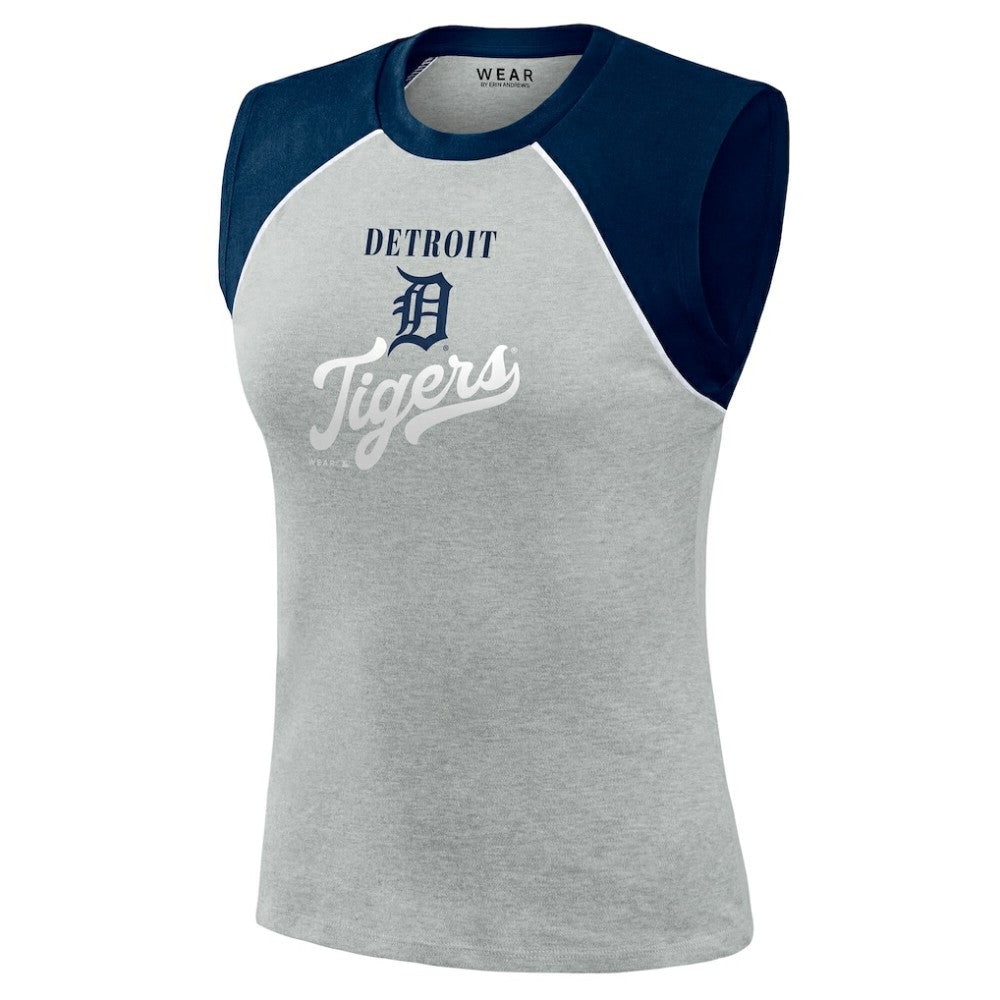 Detroit Tigers WEAR by Erin Andrews Women's Cropped Raglan Tank Top - Heather Gray - MLB Discount