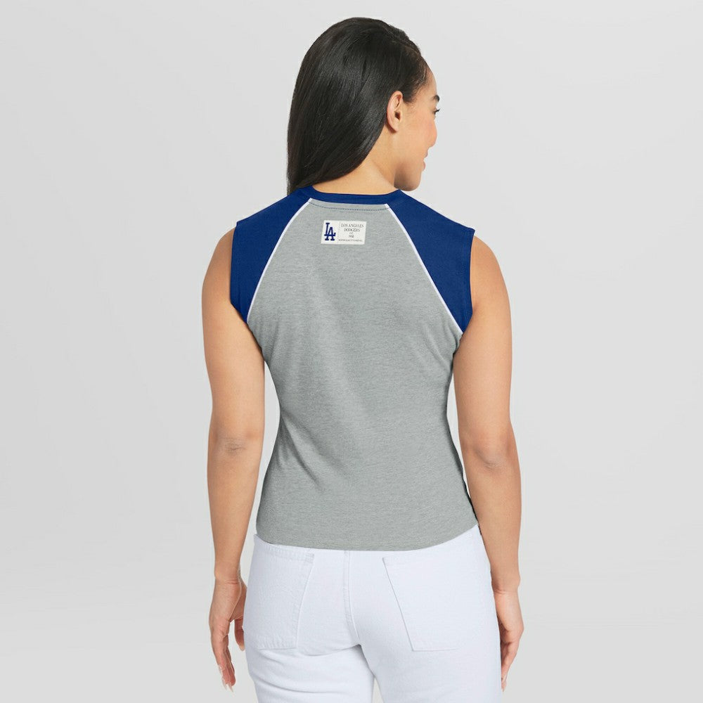 Los Angeles Dodgers WEAR by Erin Andrews Women's Cropped Raglan Tank Top - Heather Gray - MLB Lifestyle