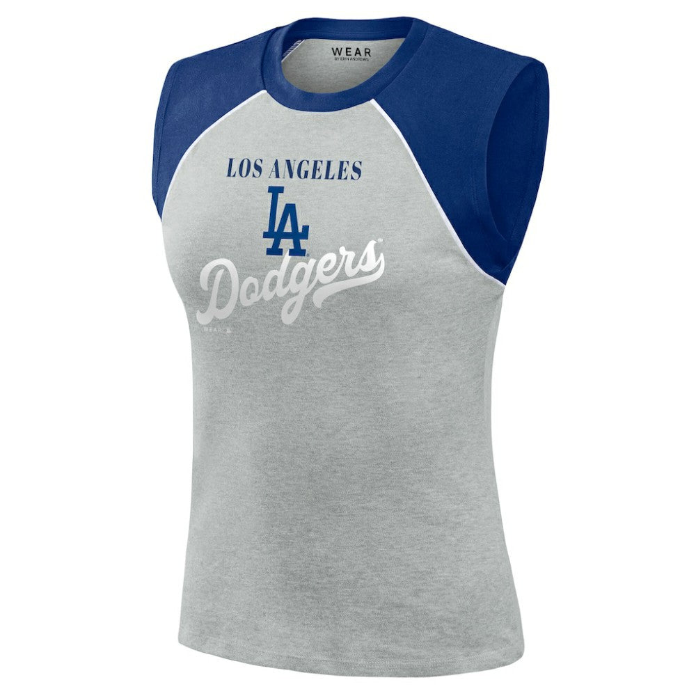 Los Angeles Dodgers WEAR by Erin Andrews Women's Cropped Raglan Tank Top - Heather Gray - MLB Lifestyle