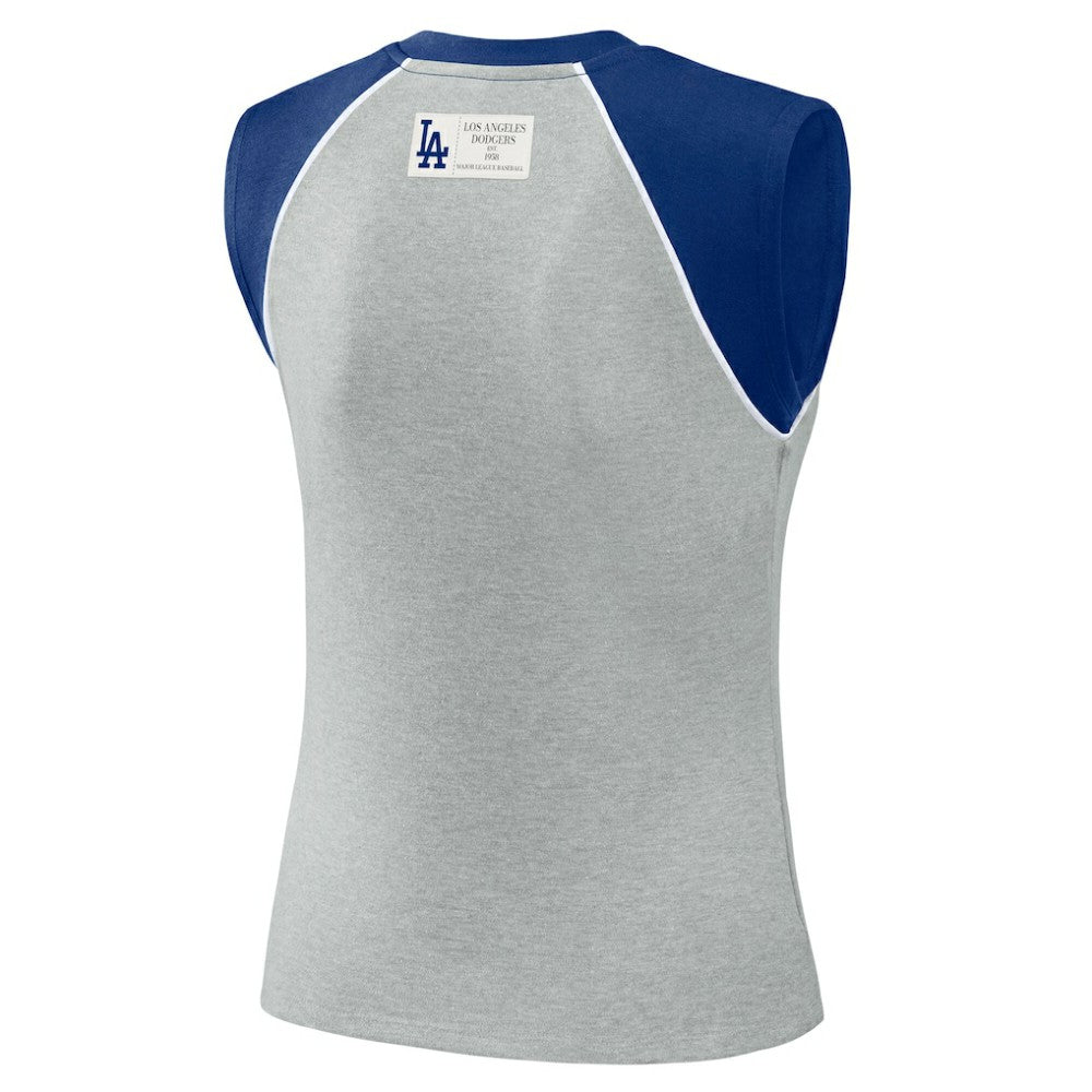 Los Angeles Dodgers WEAR by Erin Andrews Women's Cropped Raglan Tank Top - Heather Gray - MLB Lifestyle