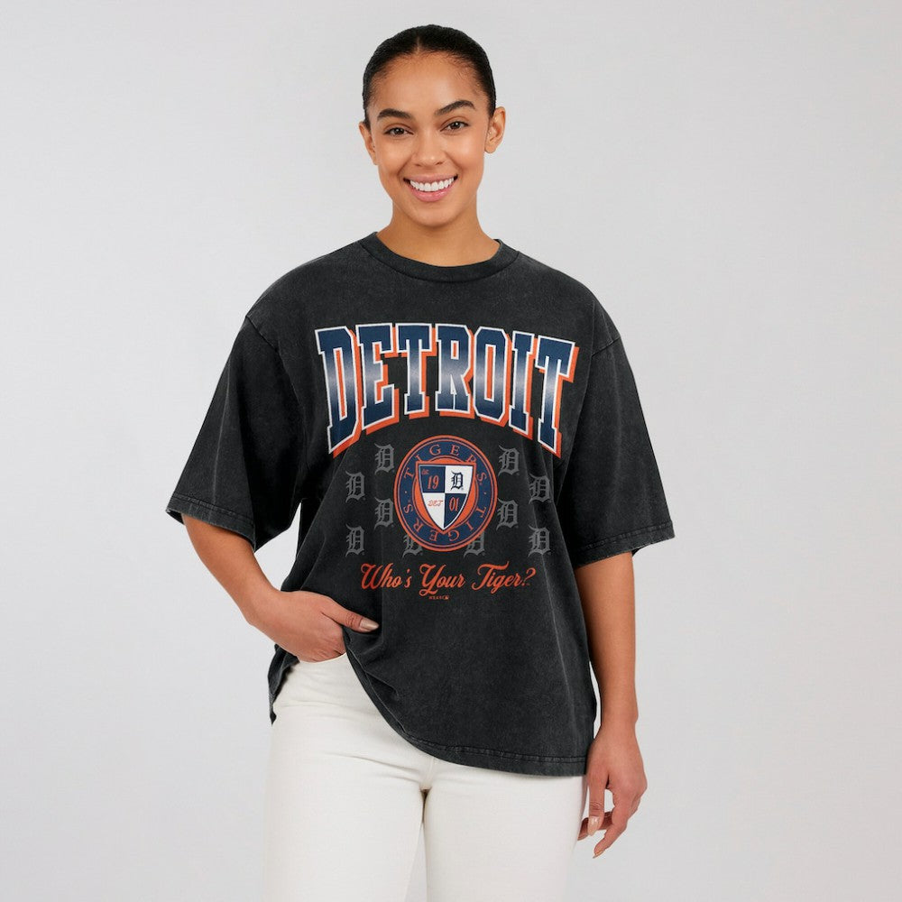 Detroit Tigers WEAR by Erin Andrews Women's Oversized Boyfriend T-Shirt - Black - MLB Online