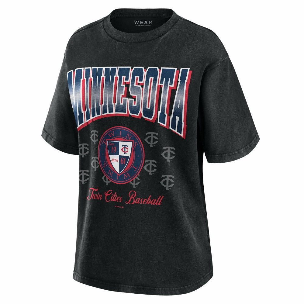 Minnesota Twins WEAR by Erin Andrews Women's Oversized Boyfriend T-Shirt - Black - MLB Lifestyle