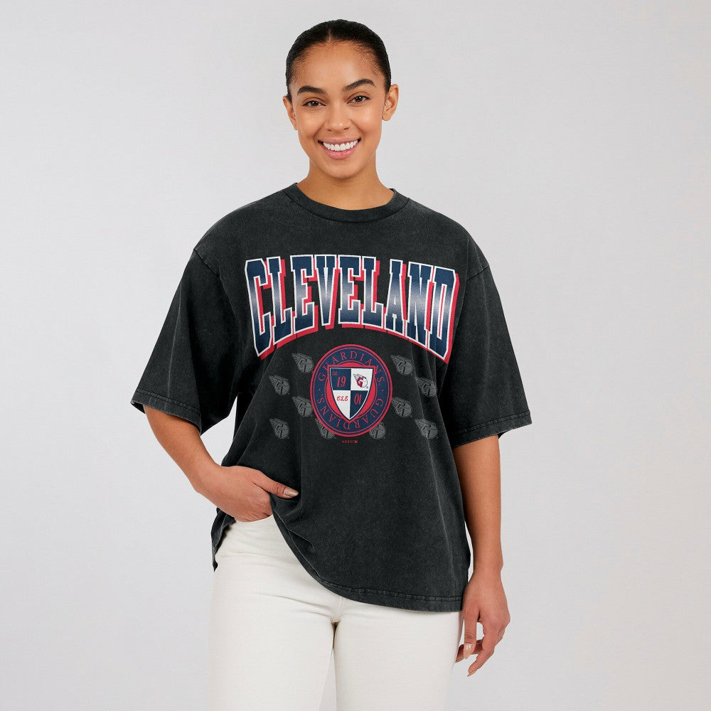 Cleveland Guardians WEAR by Erin Andrews Women's Oversized Boyfriend T-Shirt - Black - MLB Discount