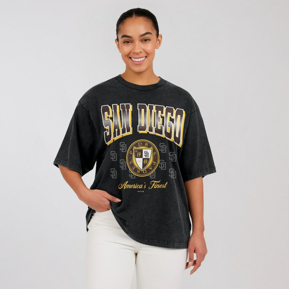 San Diego Padres WEAR by Erin Andrews Women's Oversized Boyfriend T-Shirt - Black - MLB on Sale