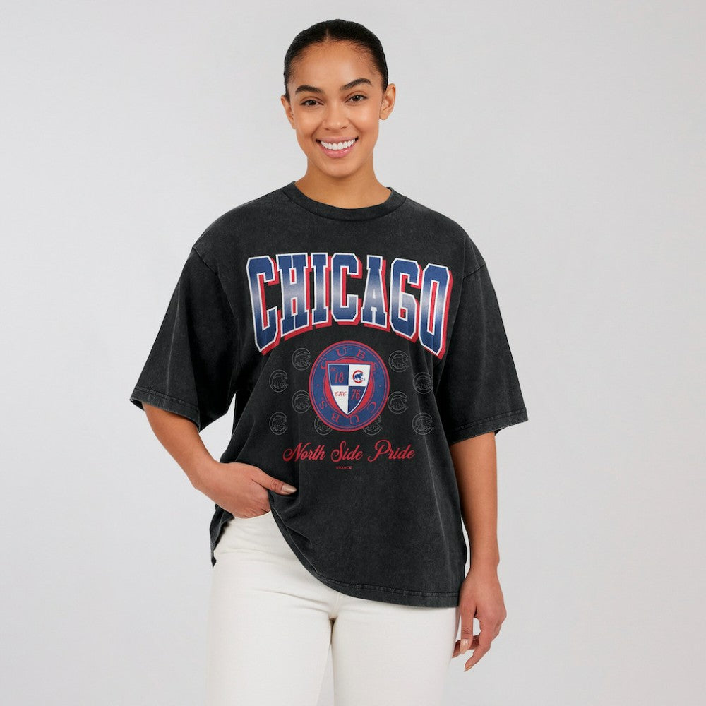 Chicago Cubs WEAR by Erin Andrews Women's Oversized Boyfriend T-Shirt - Black - MLB Discount