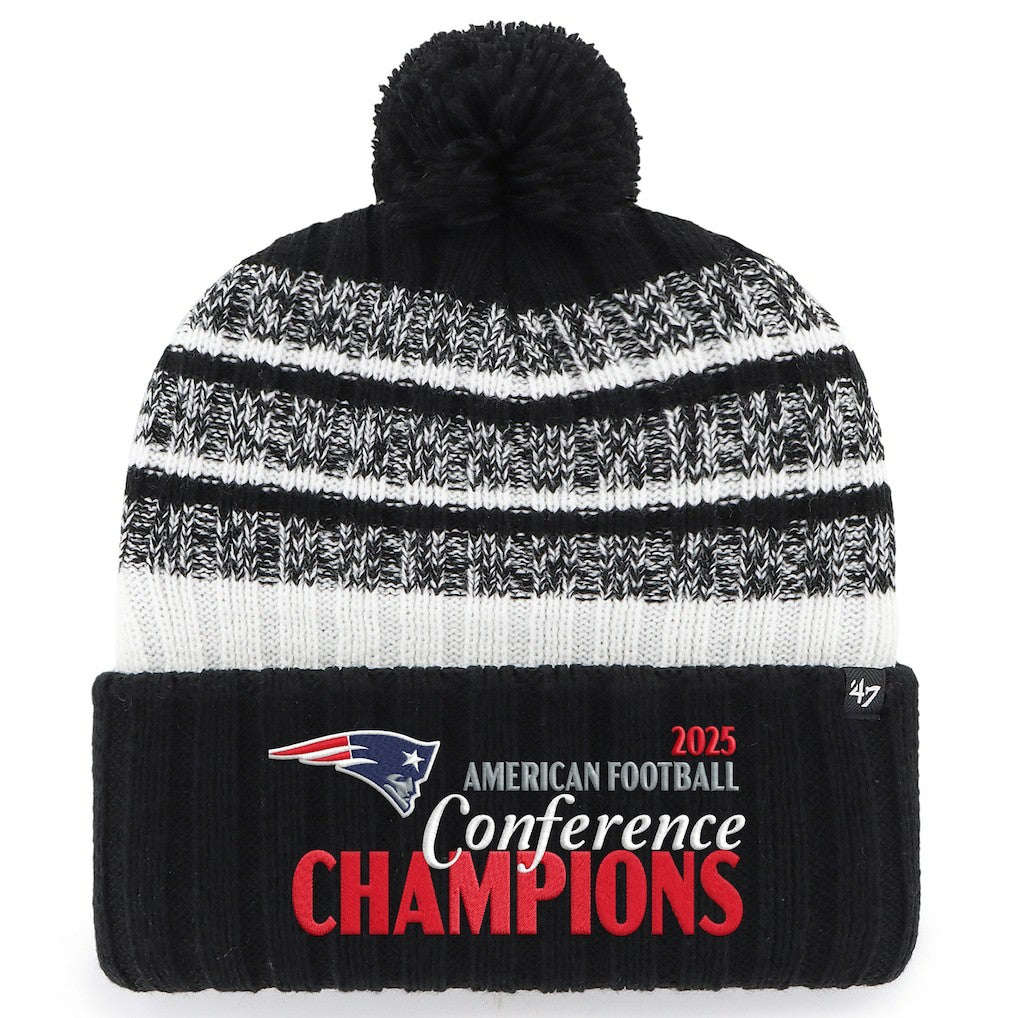 New England Patriots '47 2025 AFC Champions Tavern Cuffed Knit Hat with Pom Black