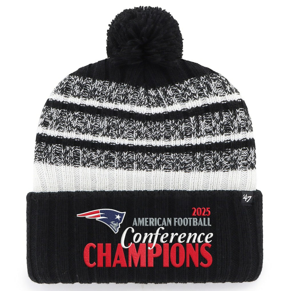 New England Patriots '47 2025 AFC Champions Tavern Cuffed Knit Hat with Pom Black