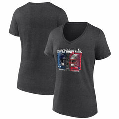 Fanatics New England Patriots vs. Seattle Seahawks Women's Super Bowl LX Matchup Plus Size Final Battle V-Neck T-Shirt Heather Charcoal