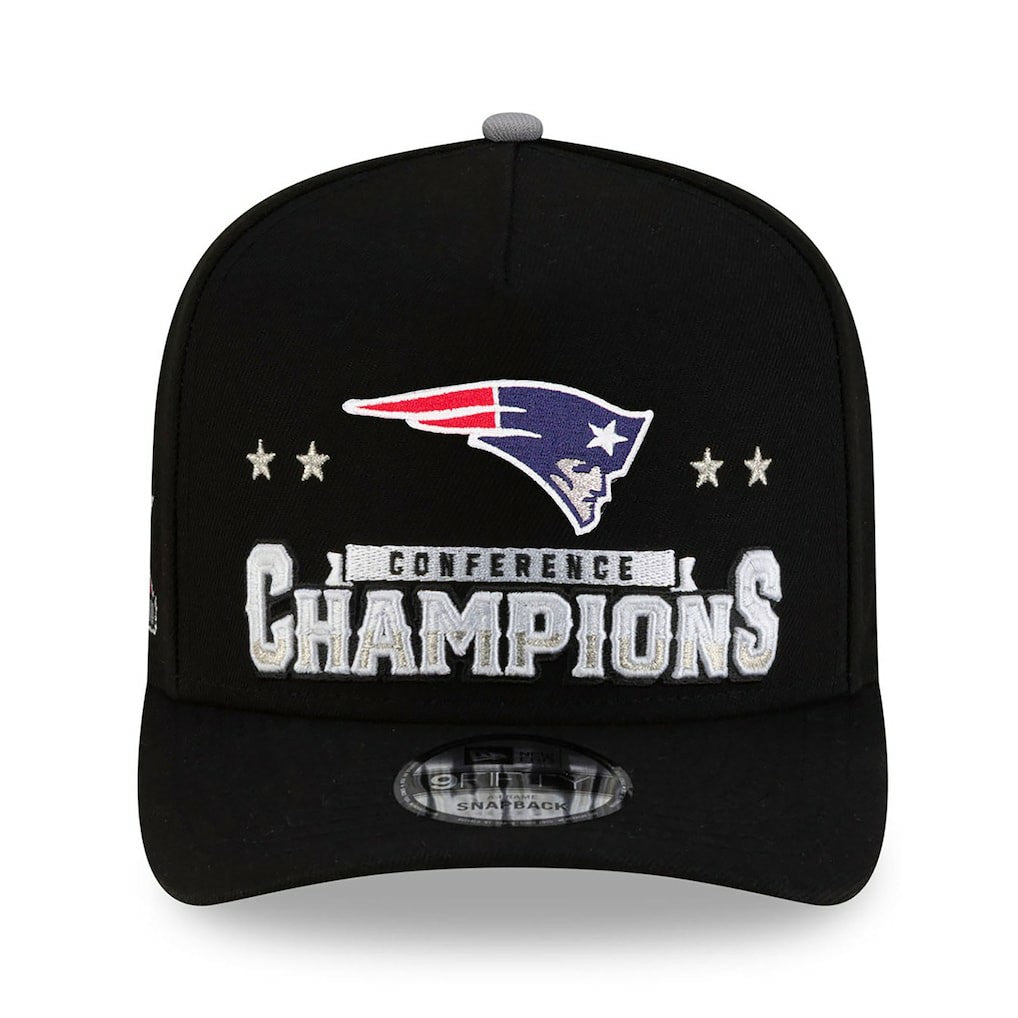 New England Patriots New Era 2025 AFC Champions Locker Room Trophy Collection A-Frame 9FIFTY Snapback Hat Black