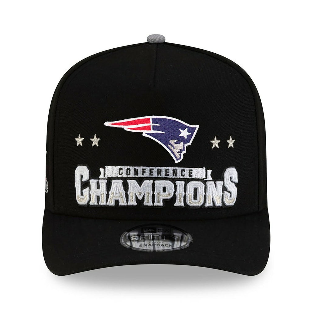 New England Patriots New Era 2025 AFC Champions Locker Room Trophy Collection A-Frame 9FIFTY Snapback Hat Black