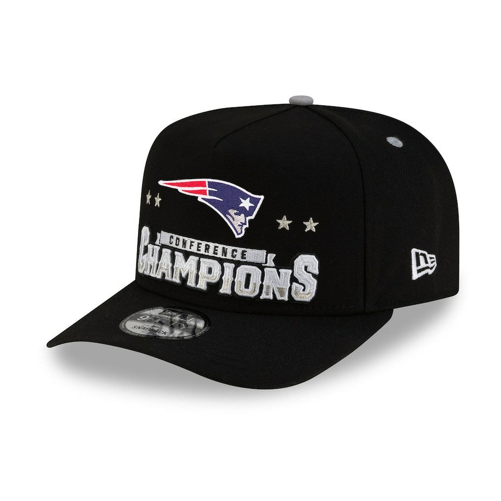 New England Patriots New Era 2025 AFC Champions Locker Room Trophy Collection A-Frame 9FIFTY Snapback Hat Black