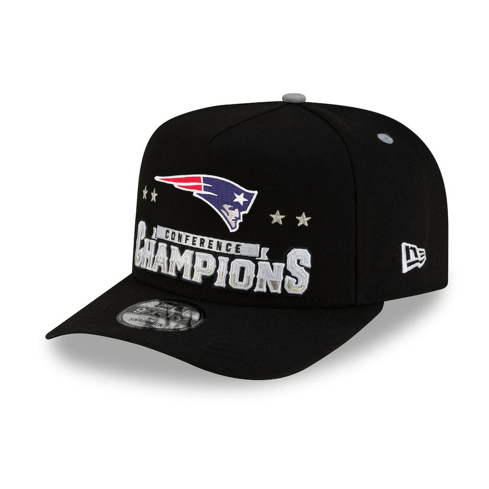 New England Patriots New Era 2025 AFC Champions Locker Room Trophy Collection A-Frame 9FIFTY Snapback Hat Black