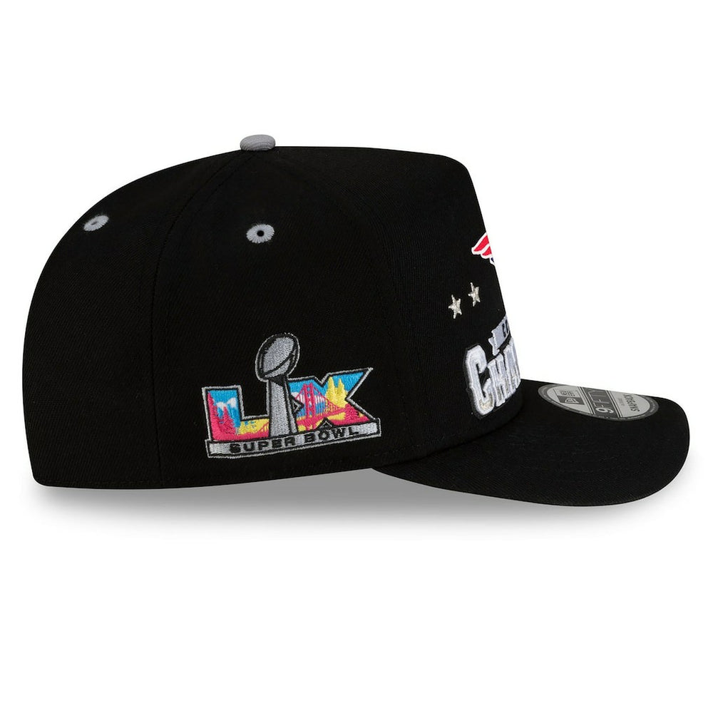 New England Patriots New Era 2025 AFC Champions Locker Room Trophy Collection A-Frame 9FIFTY Snapback Hat Black