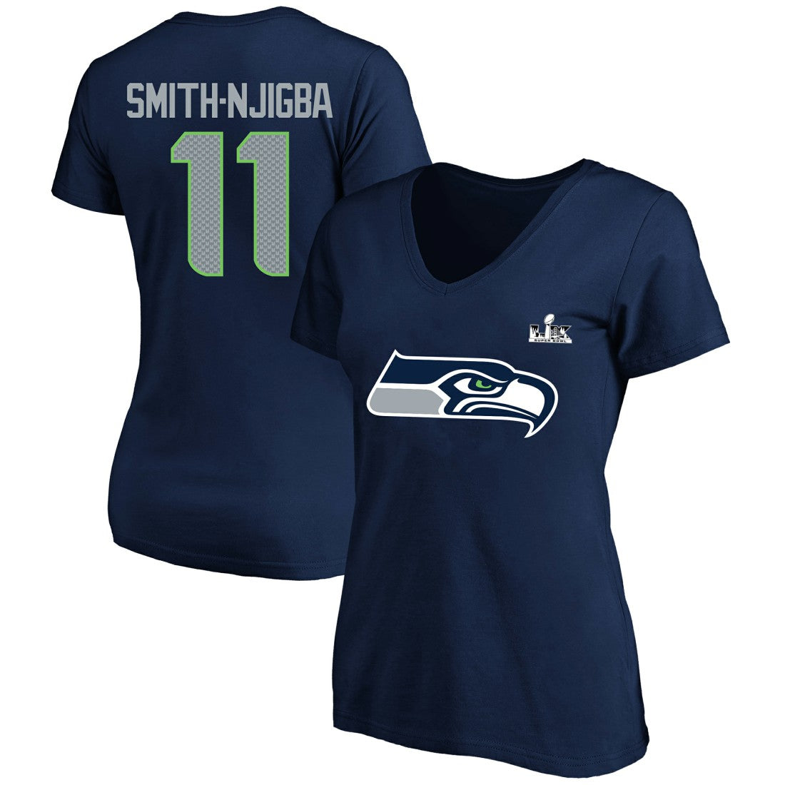 Fanatics Jaxon Smith-Njigba Seattle Seahawks Women's Super Bowl LX Patch Plus Size Name & Number V-Neck T-Shirt College Navy