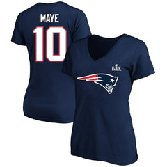 Fanatics Drake Maye New England Patriots Women's Super Bowl LX Patch Plus Size Name & Number V-Neck T-Shirt Navy