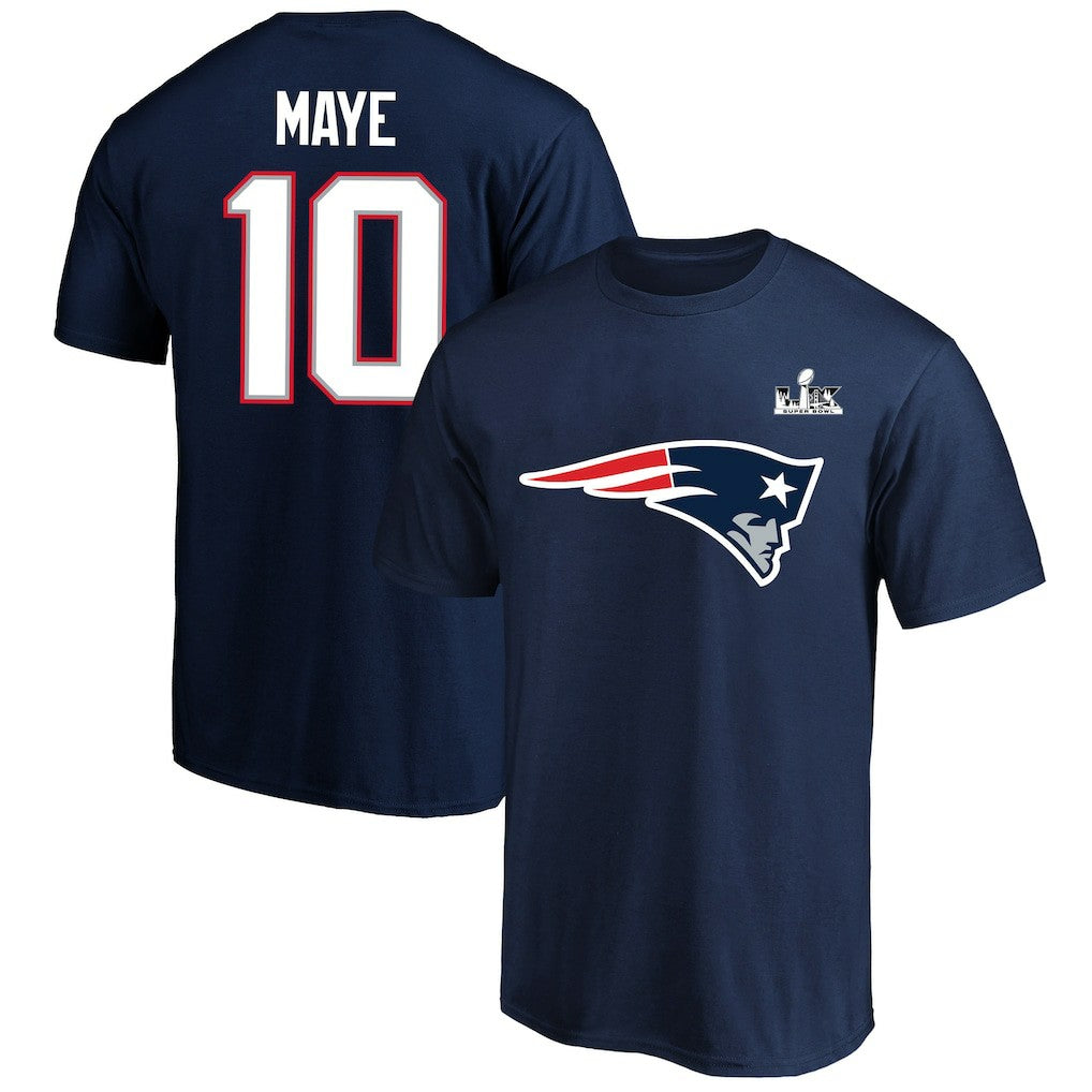 Fanatics Drake Maye New England Patriots Super Bowl LX Patch Big & Tall Name & Number T-Shirt Navy
