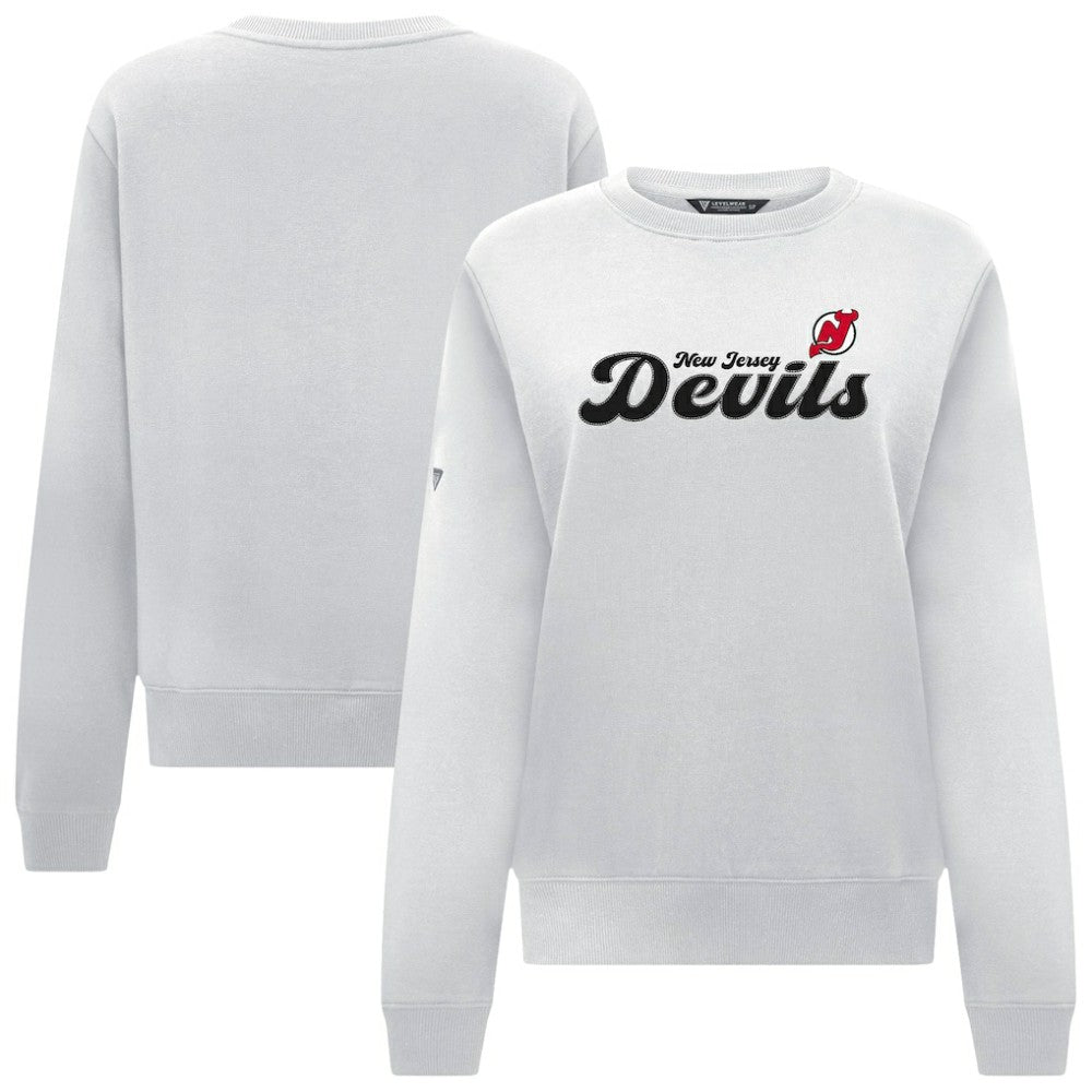 New Jersey Devils Levelwear Women's Yvette Big Script Tri-Blend Sweatshirt - White - NHL 203809124