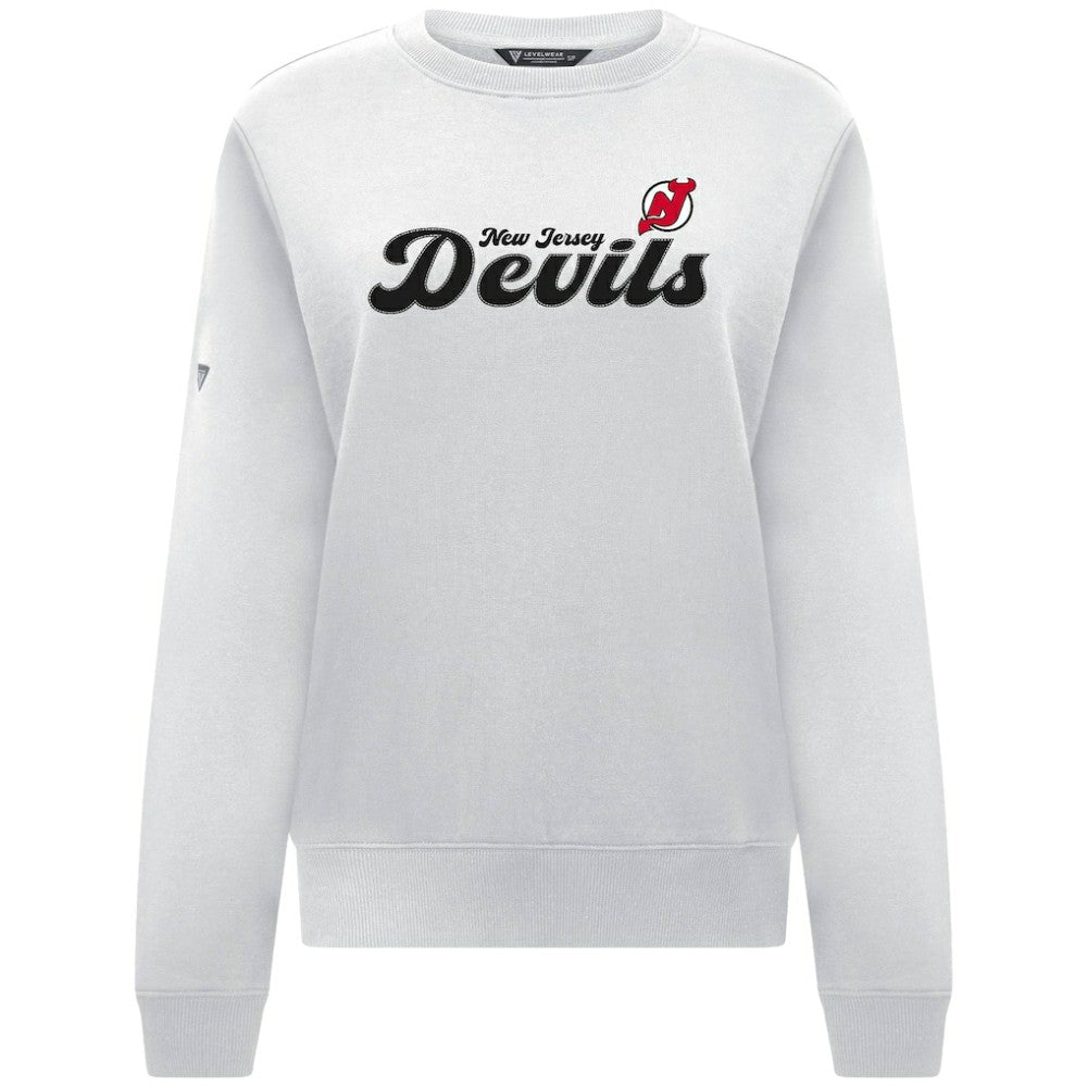 New Jersey Devils Levelwear Women's Yvette Big Script Tri-Blend Sweatshirt - White - NHL 203809124