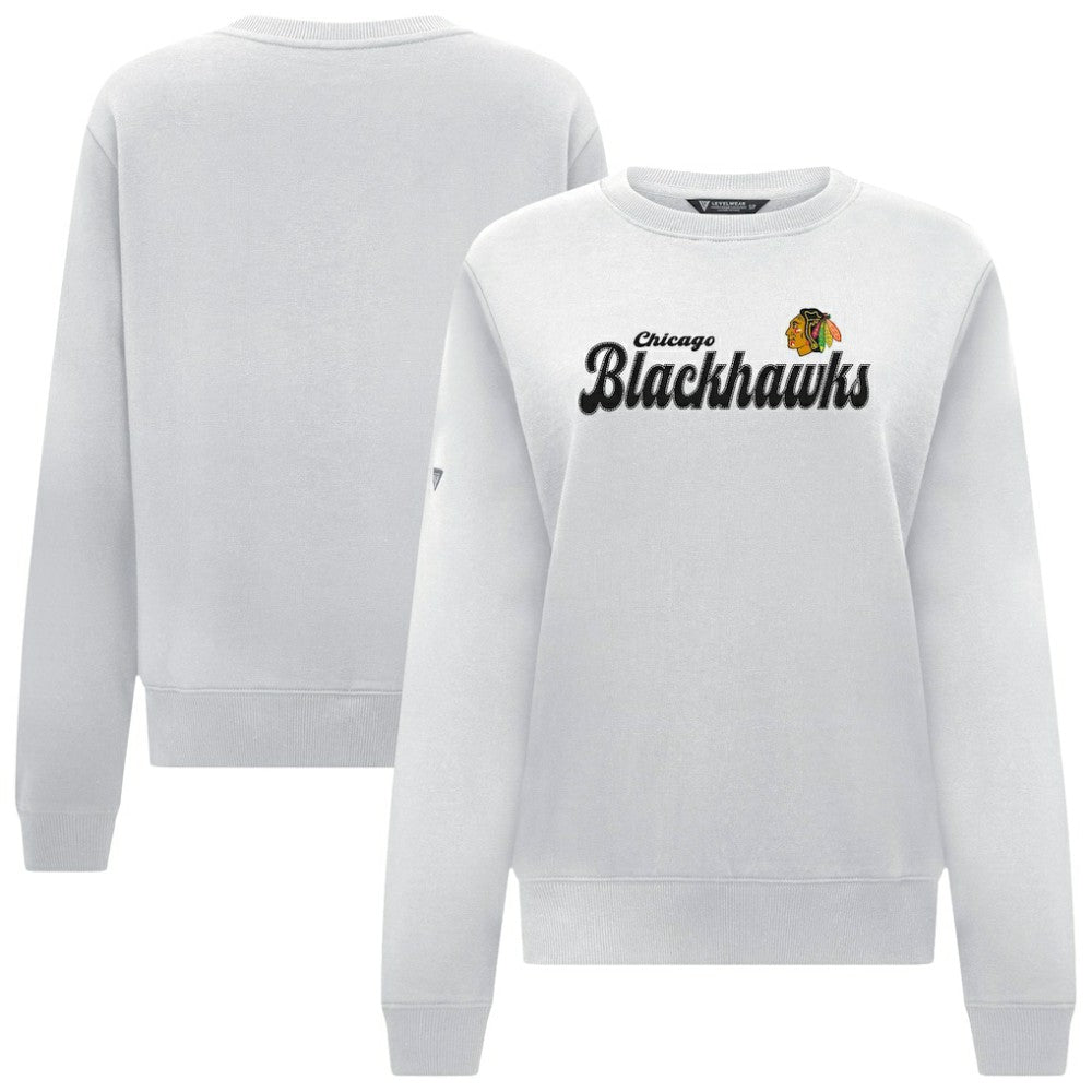 Chicago Blackhawks Levelwear Women's Yvette Big Script Tri-Blend Sweatshirt - White - NHL 203809139
