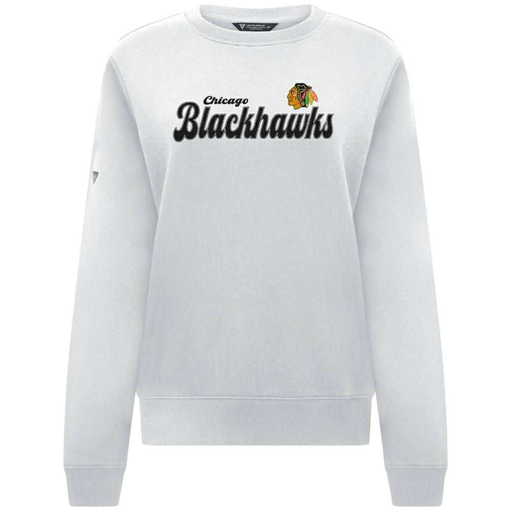 Chicago Blackhawks Levelwear Women's Yvette Big Script Tri-Blend Sweatshirt - White - NHL 203809139
