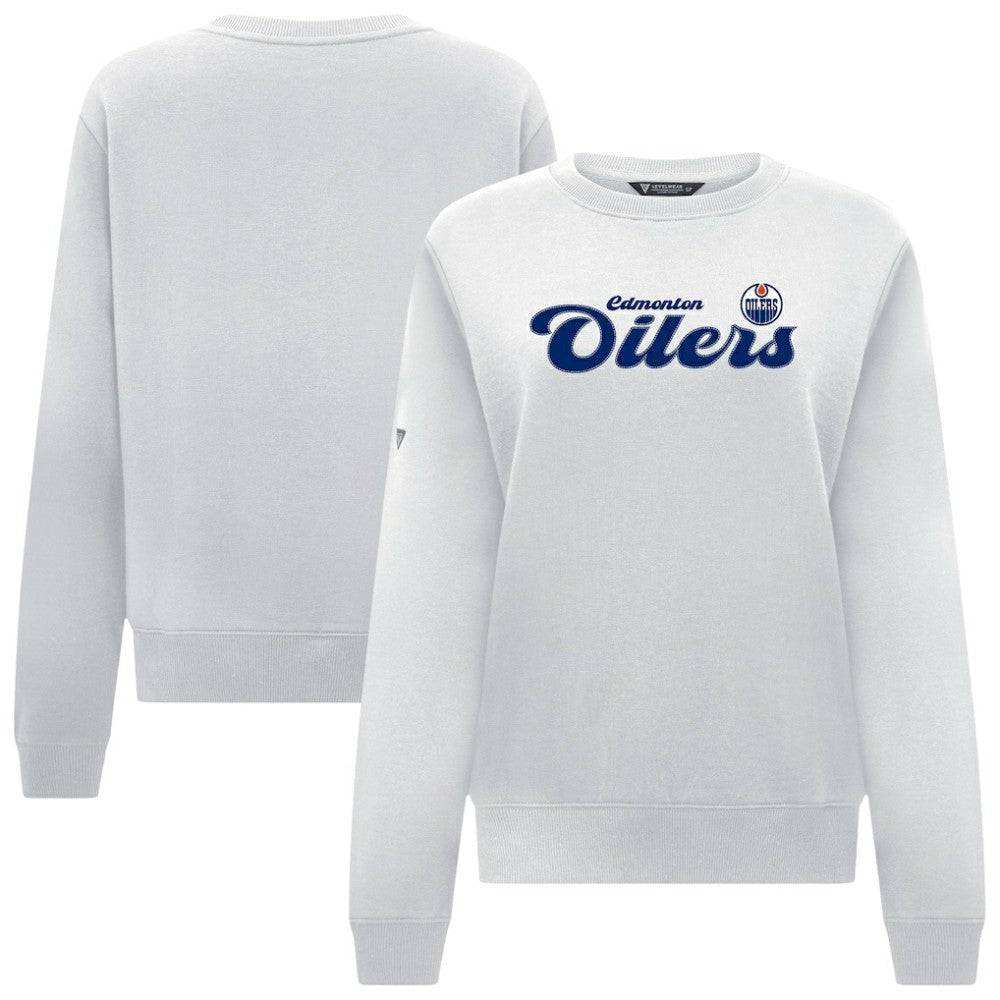Edmonton Oilers Levelwear Women's Yvette Big Script Tri-Blend Sweatshirt - White - NHL 203809140