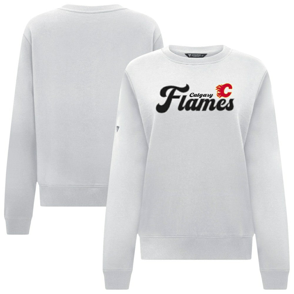 Calgary Flames Levelwear Women's Yvette Big Script Tri-Blend Sweatshirt - White - NHL 203809147
