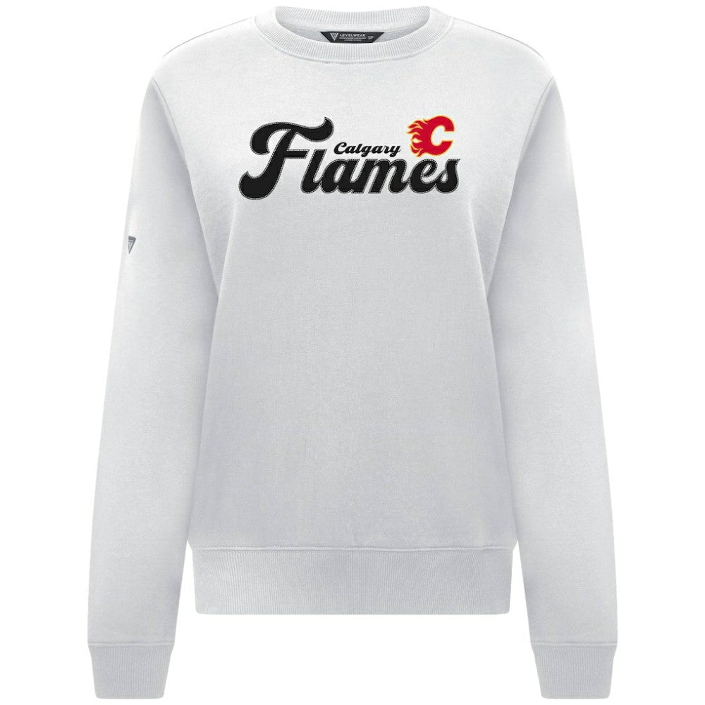 Calgary Flames Levelwear Women's Yvette Big Script Tri-Blend Sweatshirt - White - NHL 203809147