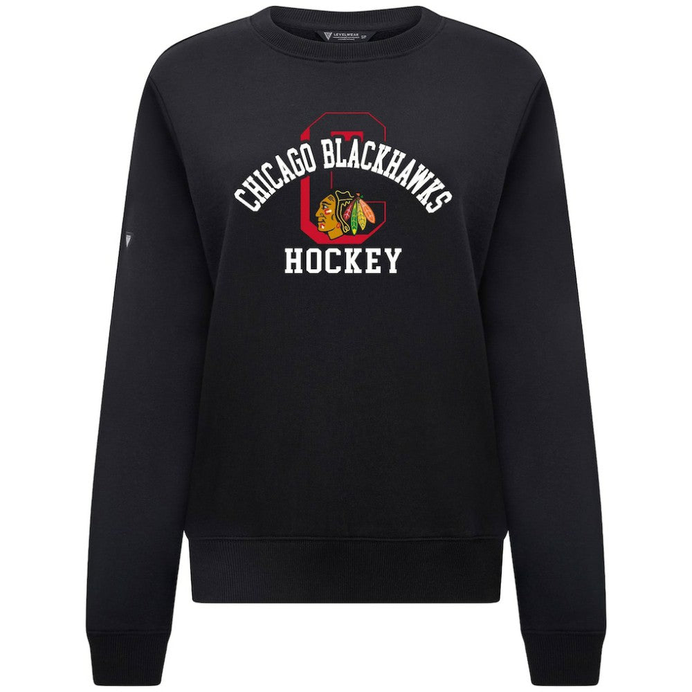 Chicago Blackhawks Levelwear Women's Yvette Limelight Big Letter Sweatshirt - Black - NHL 203809170