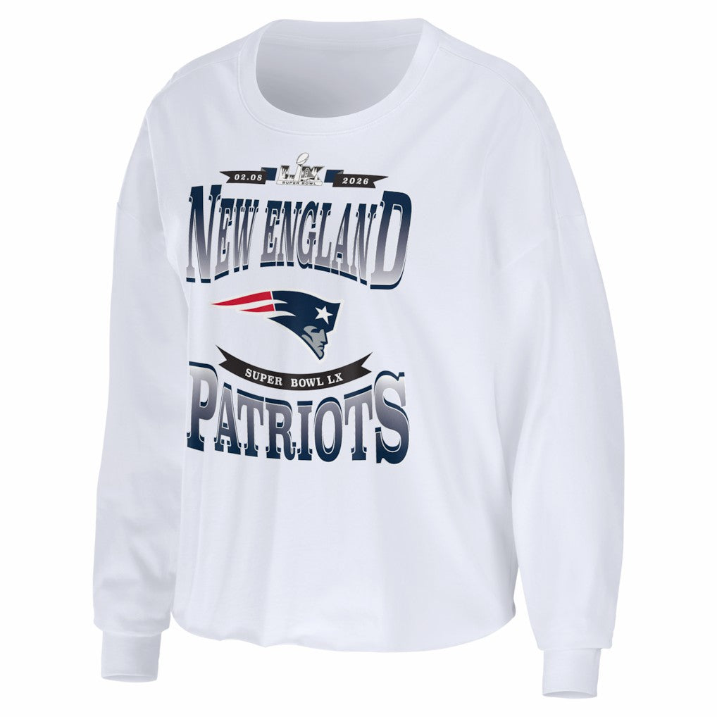 New England Patriots WEAR by Erin Andrews Women's Super Bowl LX Cropped Long Sleeve T-Shirt White