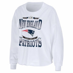 New England Patriots WEAR by Erin Andrews Women's Super Bowl LX Cropped Long Sleeve T-Shirt White