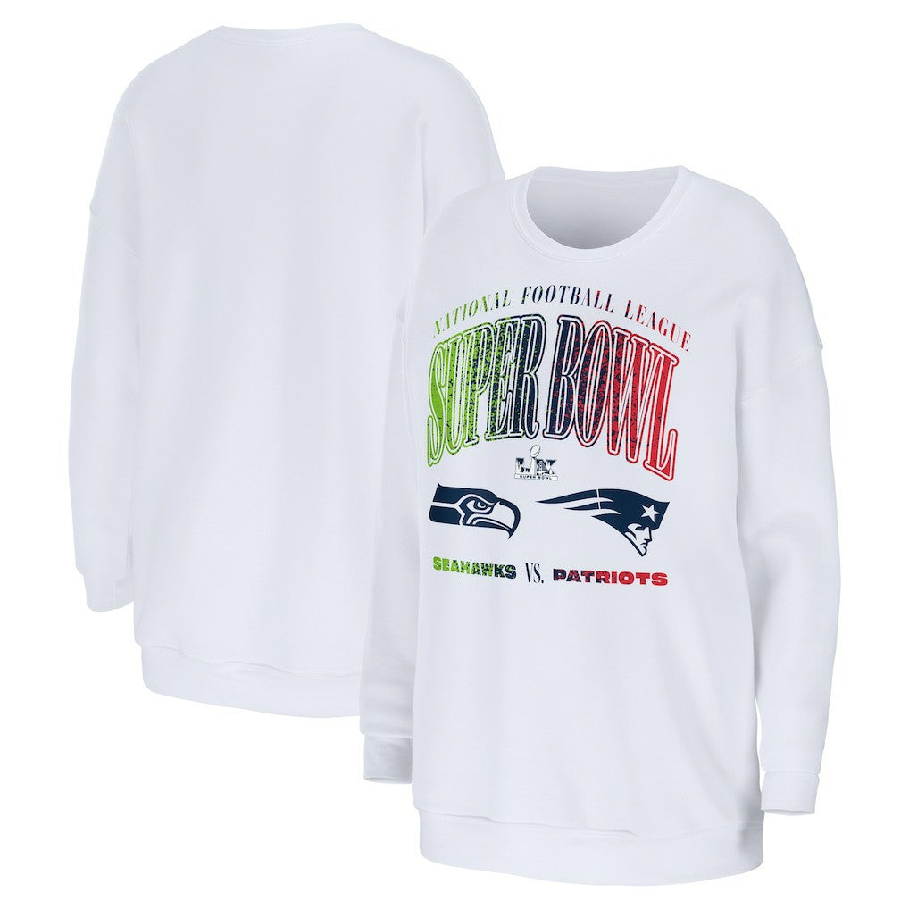 New England Patriots vs. Seattle Seahawks WEAR by Erin Andrews Women's Super Bowl LX Matchup Sweatshirt White