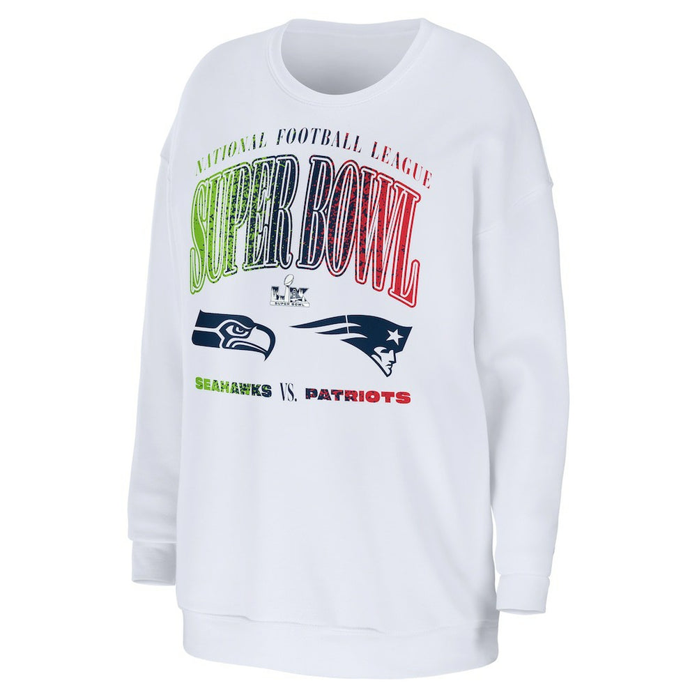 New England Patriots vs. Seattle Seahawks WEAR by Erin Andrews Women's Super Bowl LX Matchup Sweatshirt White