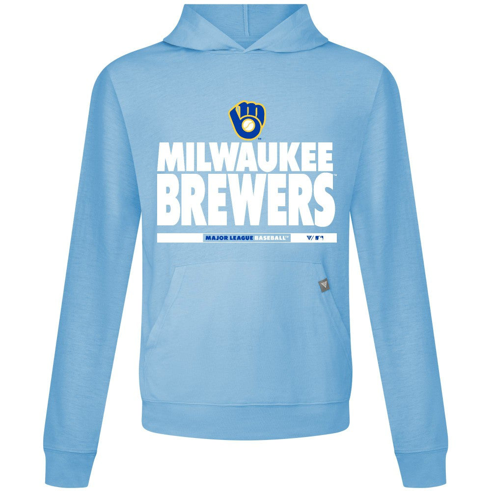 Milwaukee Brewers Levelwear Relay Center Stage Long Sleeve Hooded T-Shirt - Light Blue - MLB Discount