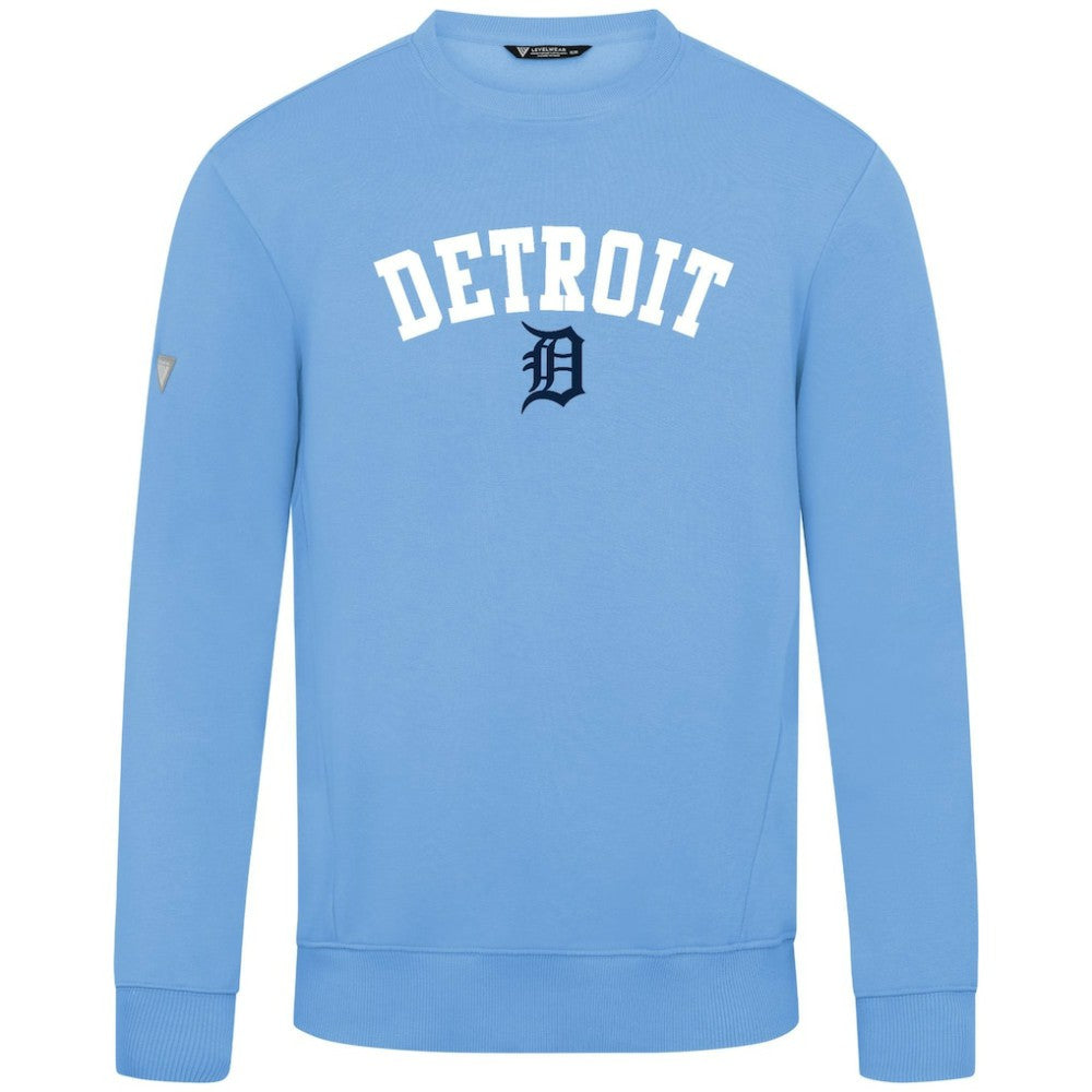 Detroit Tigers Levelwear Zane Felt Arch Pullover Sweatshirt - Light Blue - MLB Online