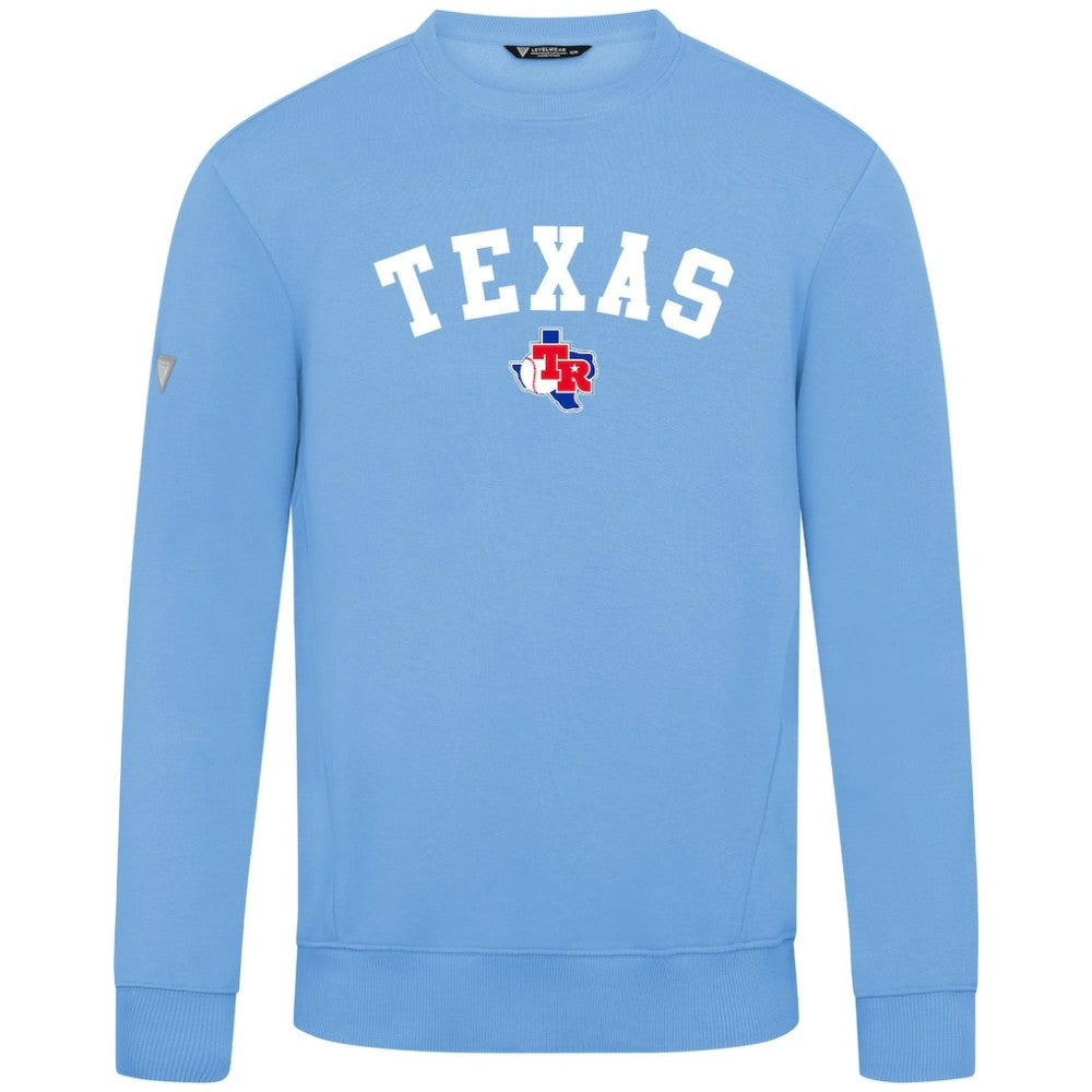 Texas Rangers Levelwear Zane Felt Arch Pullover Sweatshirt - Light Blue - MLB Discount