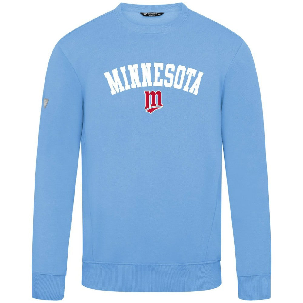 Minnesota Twins Levelwear Zane Felt Arch Pullover Sweatshirt - Light Blue - MLB Discount