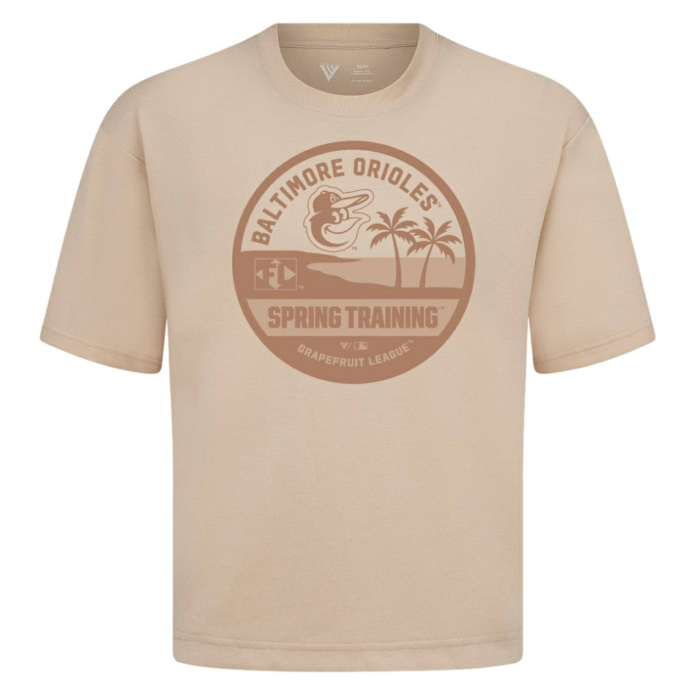 Baltimore Orioles Levelwear Spring Training Badge Luxe Signature Knit T-Shirt - Khaki - MLB on Sale
