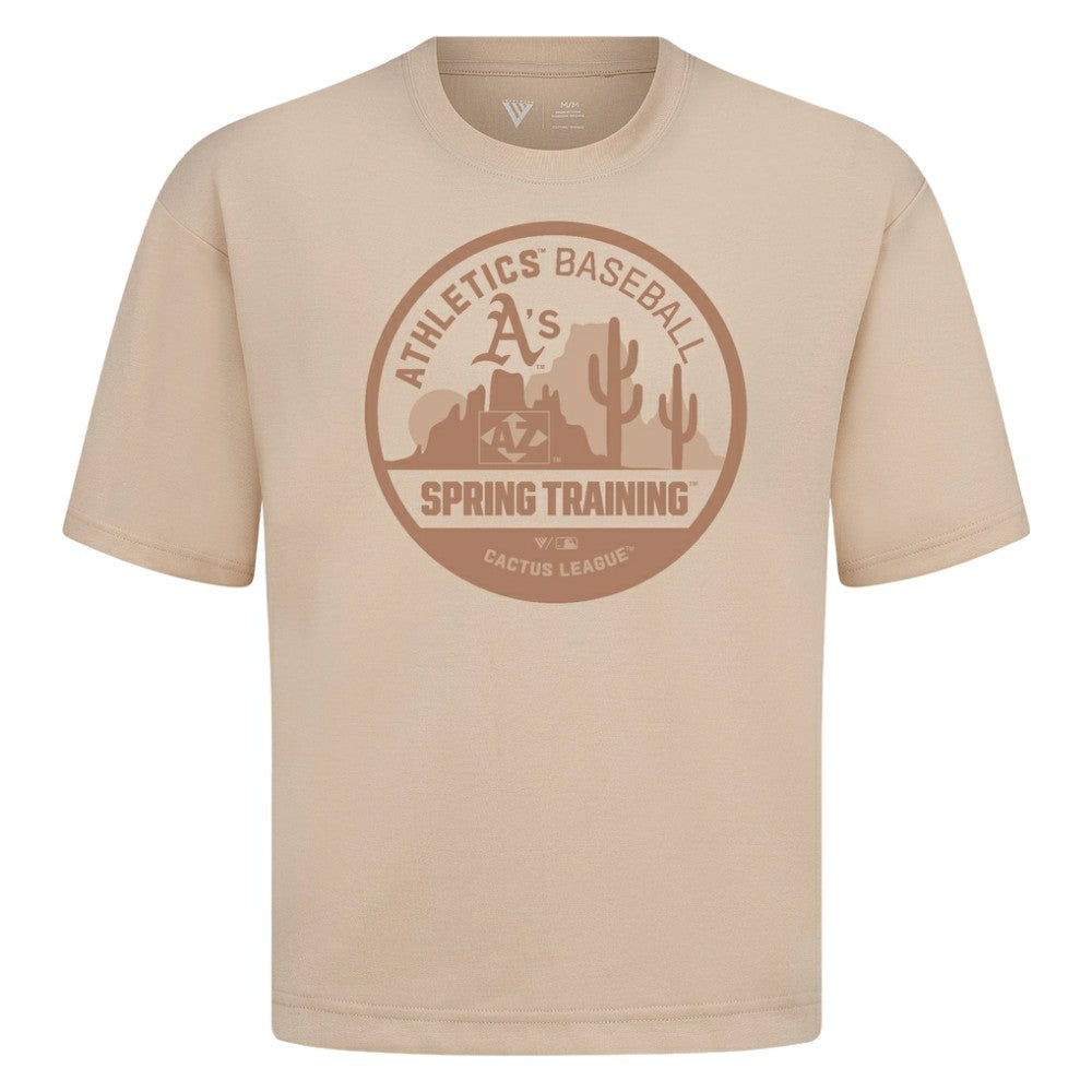 Athletics Levelwear Spring Training Badge Luxe Signature Knit T-Shirt - Khaki - MLB Sale