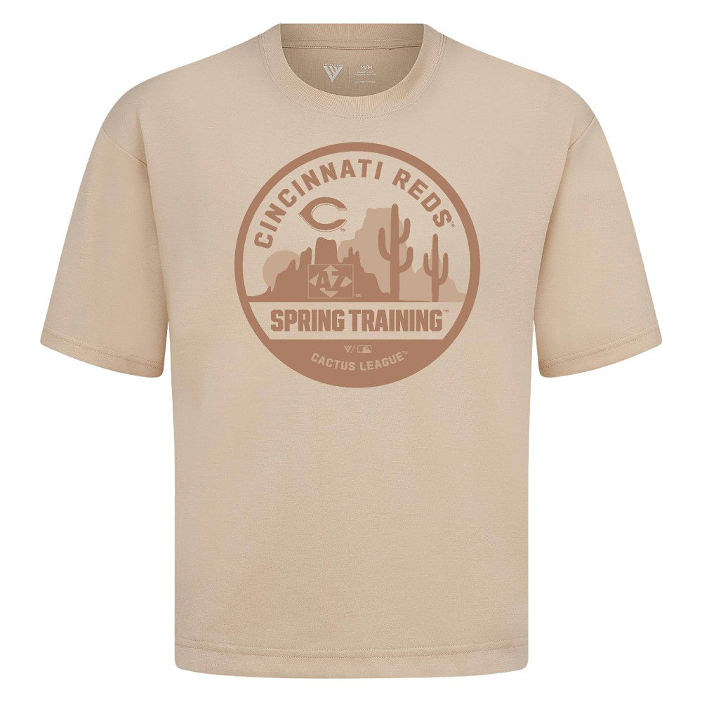 Cincinnati Reds Levelwear Spring Training Badge Luxe Signature Knit T-Shirt - Khaki - MLB Discount