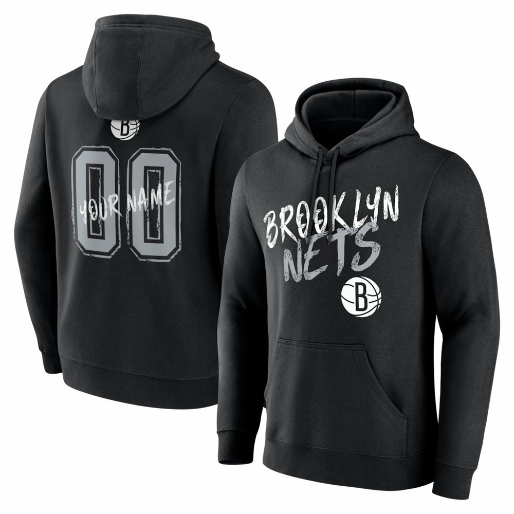 Brooklyn Nets Big & Tall Hustle Personalized Name & Number Hoodie Black