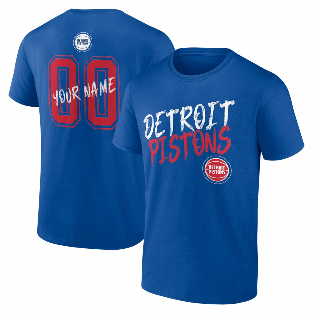 Detroit Pistons Big & Tall Hustle Personalized Name & Number T-Shirt Blue