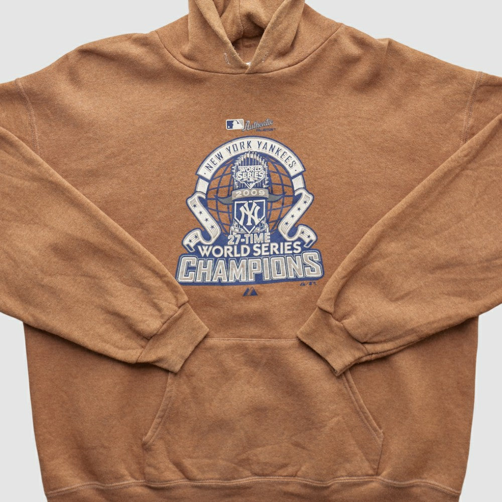 New York Yankees Majestic 2009 Hooded Pullover Sweatshirt - Tan - XVintage - Fanatics Discount