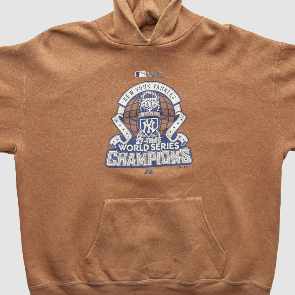 New York Yankees Majestic 2009 Hooded Pullover Sweatshirt - Tan - XVintage - Fanatics Discount